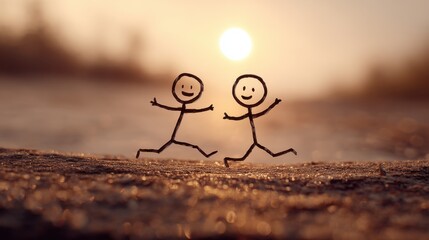 Running with open arms, stick figures show the pure delight of reuniting after being apart.