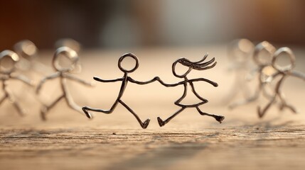 Stick figures joyfully approach each other with open arms, celebrating the emotional bond of coming back together.