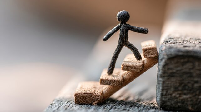 A stick figure ascending steps, highlighting professional advancement and acknowledgment of commitment and success.
