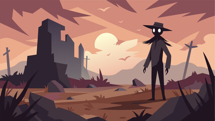 Naklejka premium A solitary figure amidst the ruined fields the scarecrow was a haunting reminder of the futility of sticking to old ways.. Vector illustration
