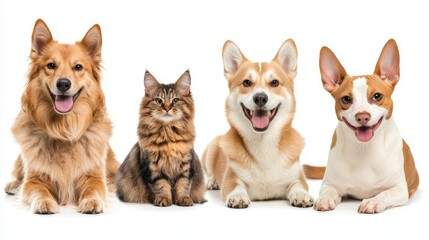 Fototapeta premium Happy Dogs and Cats Smiling Together in a Bright Studio Setting with Clean Background