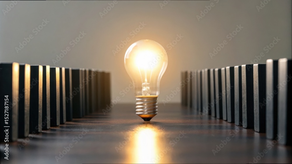 Poster Lightbulb Glowing Amidst Dark Blocks Creating Unique Visual Pattern