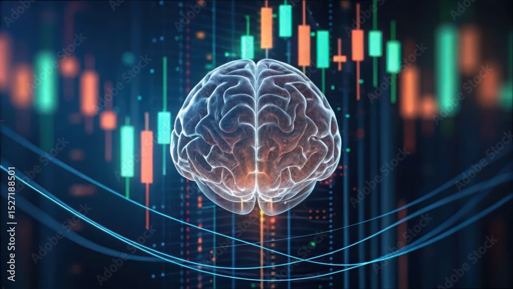 Poster Brain Surrounded by Financial Data and Graphs in Modern Concept Design