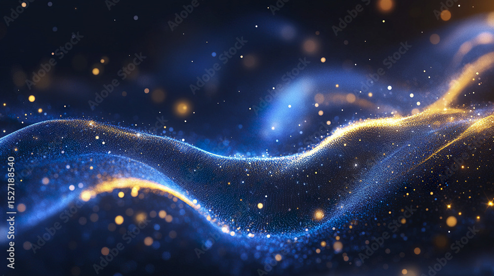 Poster abstract technology background with shimmering waves and glowing particles creating dynamic feel
