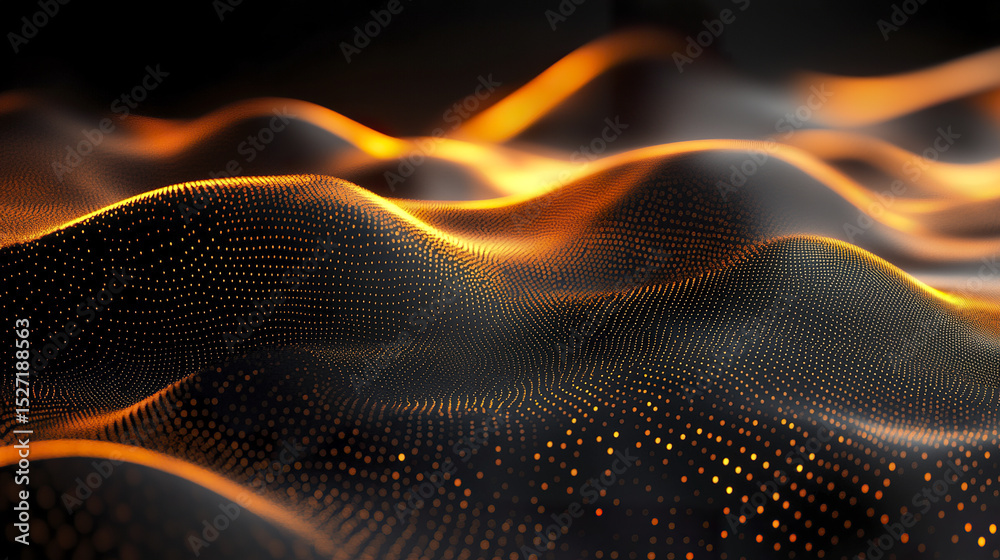Poster dynamic abstract technology background with flowing waves and glowing particles