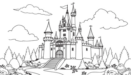 Fototapeta premium Royal Castle Outline for Colouring Book