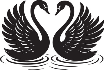 Obraz premium Two swan icons in Shilloute pattern style vector illustration