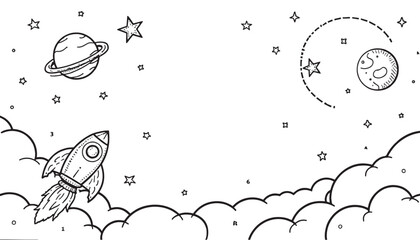 Space Rocket Outline for Colouring Book