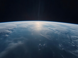Earth horizon space atmosphere blue sky sunlight reflection clouds curvature