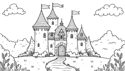 Royal Castle Outline for Colouring Book