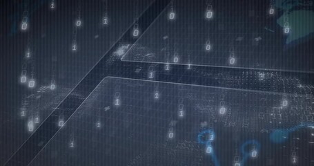 Binary streams appearing at panel tops, cascading panels pulsing key icons showing secure data flow - Powered by Adobe
