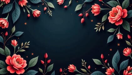 Small charcoal floral repeat pattern, dark background, seamless, repeat, modern