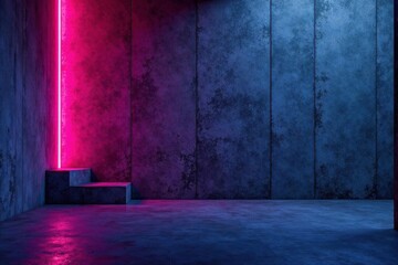 Textured concrete, neon accent, shadowy depth , depth, atmosphere