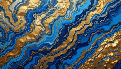 Abstract blue and gold marble background, fluid patterns, generative
