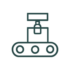 Automated packaging line for products. Icon symbol illustration