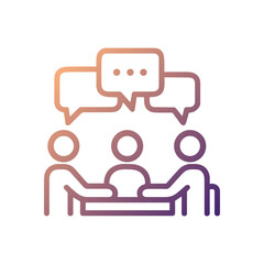 Collaborative discussion around a conference table. Icon symbol illustration