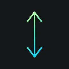 Cyan arrow points vertically both directions. Icon symbol illustration