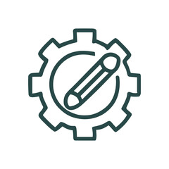 Gear integrates pencil for design. Icon symbol illustration