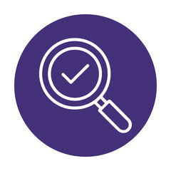 Magnified validation shines on purple background. Icon symbol illustration