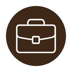 Minimalist briefcase in brown circle design. Icon symbol illustration