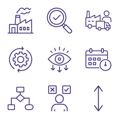 Organizational planning and operational icons arrangement. Icon symbol illustration