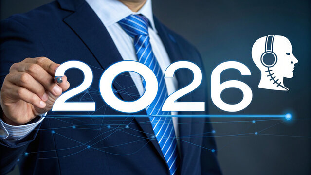 businessman pushing virtual button on a touch screen interface