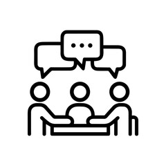 Three people discussing around a table. Icon symbol illustration