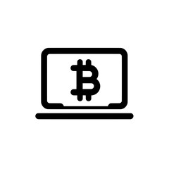 Bitcoin symbol on laptop screen icon representing digital finance and cryptocurrency exchange