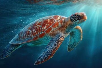 Green Sea Turtle Swimming Underwater
