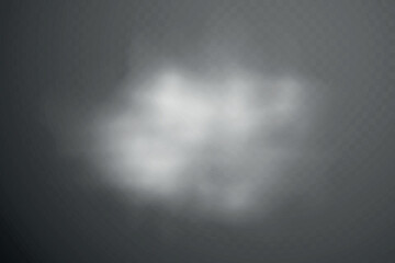 Smoke effect background. Realistic decorative fog in the air, vapor, creeping smoke puff. Layout of cloudy smog. Transparency vector illustration.