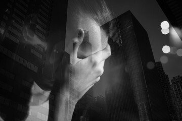 Unhappy emotional woman in the city feelings of sadness, grief and disappear 