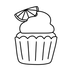 Delightful cupcake with swirl of frosting and slice of citrus on top, perfect for dessert lovers and special occasions. This illustration captures essence of sweetness and joy