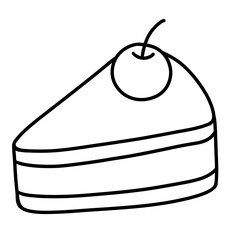 Simple illustration of slice of cake topped with cherry, showcasing minimalist design. cake features layers and smooth texture, evoking sense of sweetness and indulgence