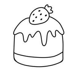 Simple and delightful illustration of cake topped with strawberry, featuring smooth icing and rounded shape. This charming dessert design evokes feelings of sweetness and celebration