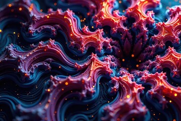 Obraz premium Kaleidoscopic fractal pattern, swirling lines, dynamic symmetry, dark, color, dynamic