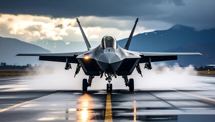 Stealth fighter jet on runway