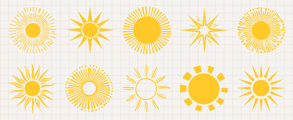 Yellow sunburst vector designs element vector set