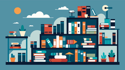 The freelancers book collection lined the walls of the penthouse providing endless inspiration and knowledge.. Vector illustration