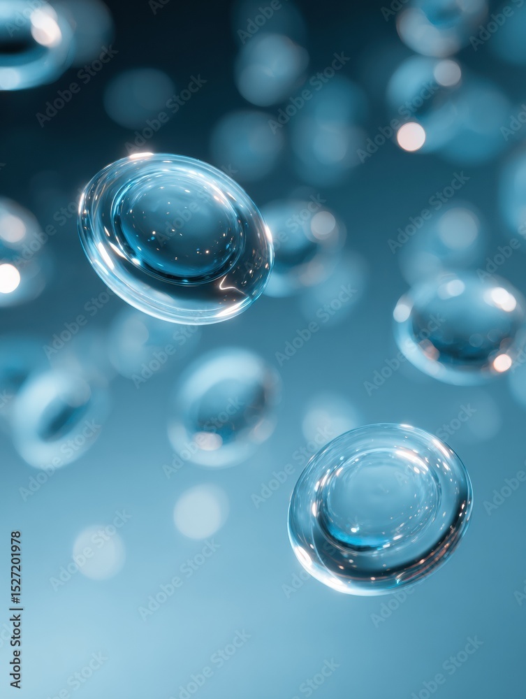 Poster floating contacts illuminated against a soft blue background with a minimal aesthetic