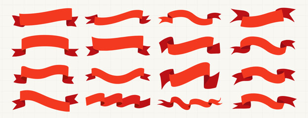 Vibrant red ribbon banners collection, element vector set