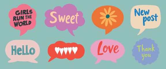 Colorful speech bubble stickers, element vector set