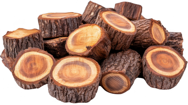 Pile of wood cut logs with PNG transparent background for multiple uses PNG