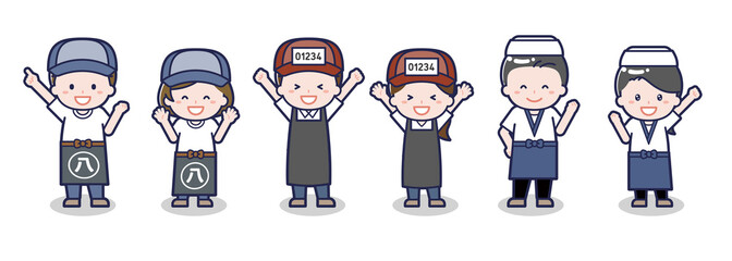 いろいろな人物セット_喜び_商店街で働く人々