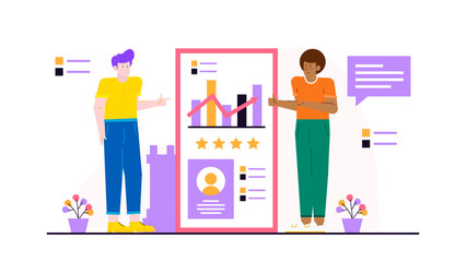 Two men analyzing chart of business success, suitable for corporate training materials, business presentations, financial reports, success driven content.