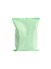 Empty plain mint green foil snack bag placed vertically on an isolated transparent background.