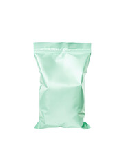 Empty plain mint green foil snack bag placed vertically on an isolated transparent background.