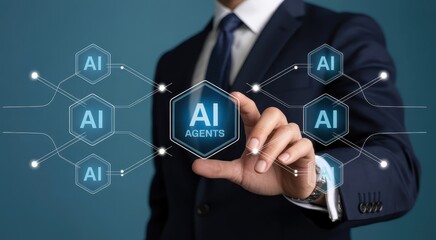 Businessman Interacting with AI Agent Technology Interface Visual