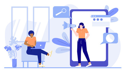 Two people using a phone near a potted plant, suitable for technology or work-related concepts in a modern setting.