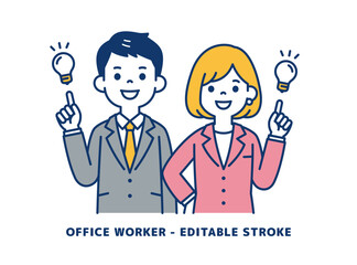 いいアイデアがひらめいた、ビジネスマンのベクターイラスト素材＿男女セット