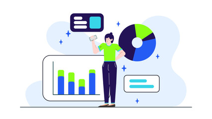 Businesswoman analyzing financial data. Perfect for reports, presentations, websites, and articles related to finance, analytics, and business growth strategies.